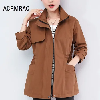 

ACRMRAC Women jacket Slim spring autumn Solid color Coats splice Hooded Long sleeve jacket Women YYYMYQ-1803