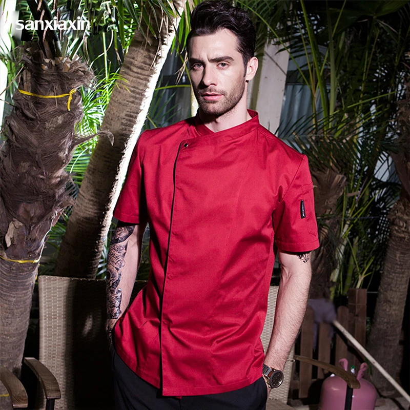 

Red Chef Jacket Woman Breathable Mesh Chef Jacket Hotel Chef Uniform Short Sleeve Restaurant Kitchen Bakery Unisex Wholesale New