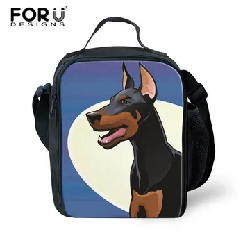 

FORUDESIGNS Doberman Printed Lunch Bag Ladies Portable Insulated Bags Dalmattan Polyester Lunch Box Picnic Bag Tote Shoulder Bag