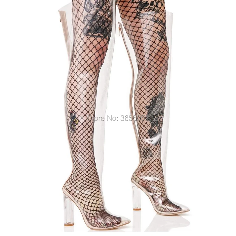 Claro Kim Botines Pic Kardashian La Zapatos Tacón Celebrity Primavera Cristal As Rodilla Muslo Qianruiti Pvc Botas Alta Sobre Verano Transparente pEqwAx7