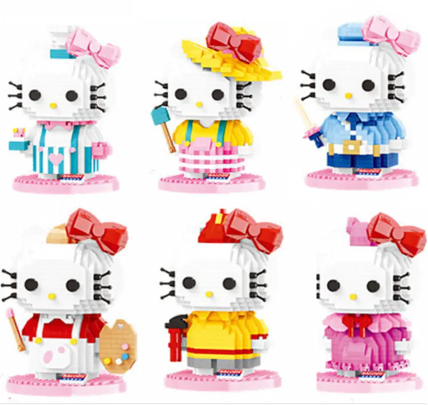 700 + алмазные блоки с рисунком кота Строительные кирпичи Hello Kitty микро аниме