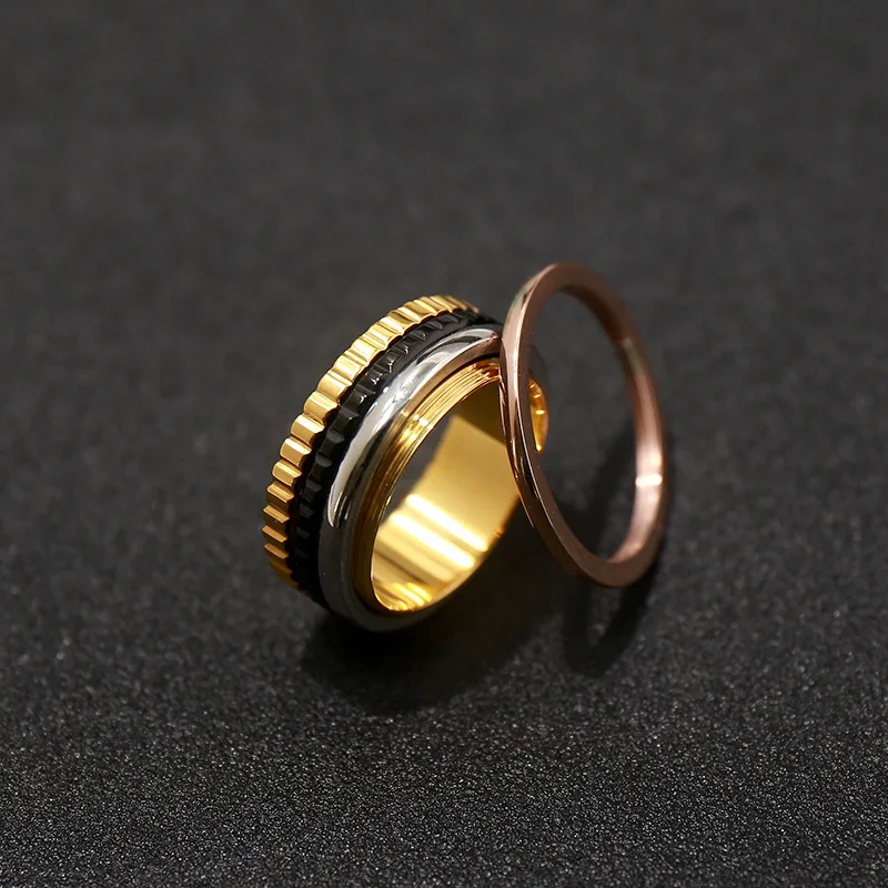 Высокое качество, модное вращающееся зубчатое титановое стальное кольцо из розового золота, золотого, серебряного цвета, подходящее кольцо для мужчин и женщин