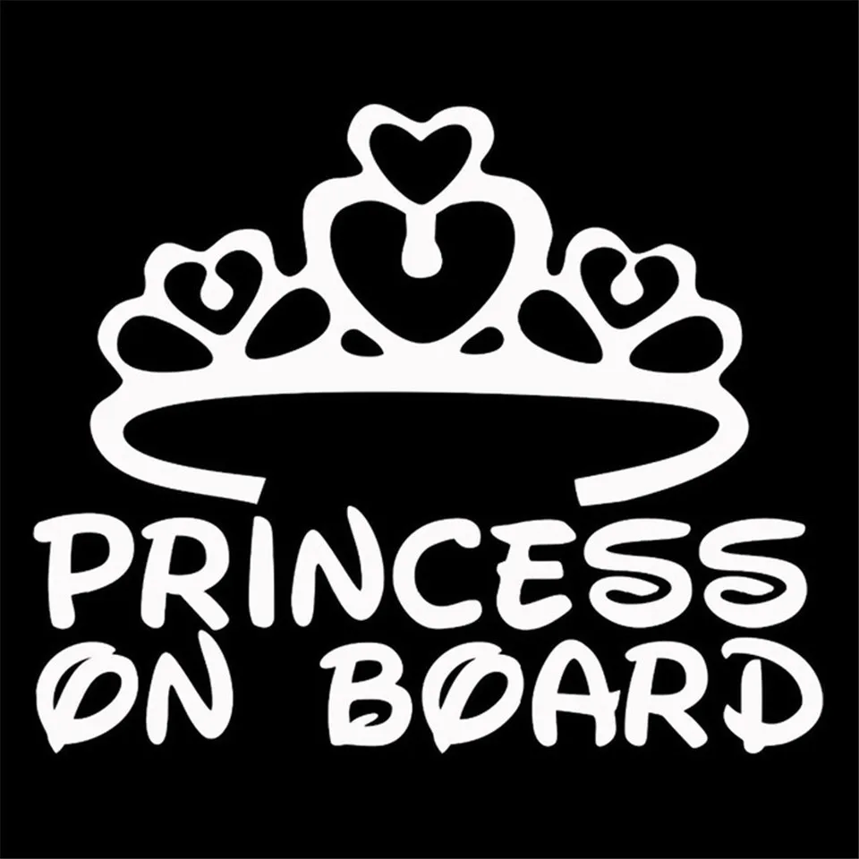 Cunymagos 17cm14cm PRINCESS ON BOARD BABY Cartoon Fashion Vinyl Car-Styling Car Sticker BlackSilver (1)