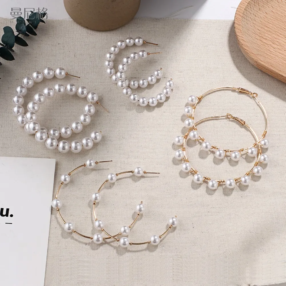 

Fashion Imitation Pearl Earrings for Women Europe Geometric Big Circle Temperament Earrings Wild Creative Boho Fashion Earrings