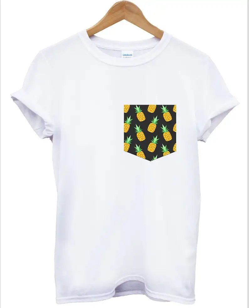 

Summer Kawaii Pineapple Printed Pocket T shirt Unisex Casual Tumblr Fashion Tees Plus Size Harajuku Cotton Tees Hipster Clothes