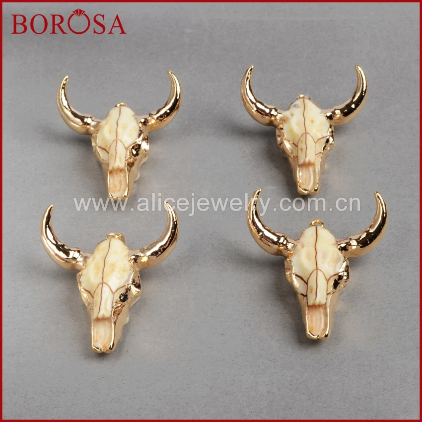 

BOROSA Design Longhorn Resin Cattle Head Pendants,Gold Color Cattle Skull Bull Head Pendant For Jewelry Making Nevklace G0842