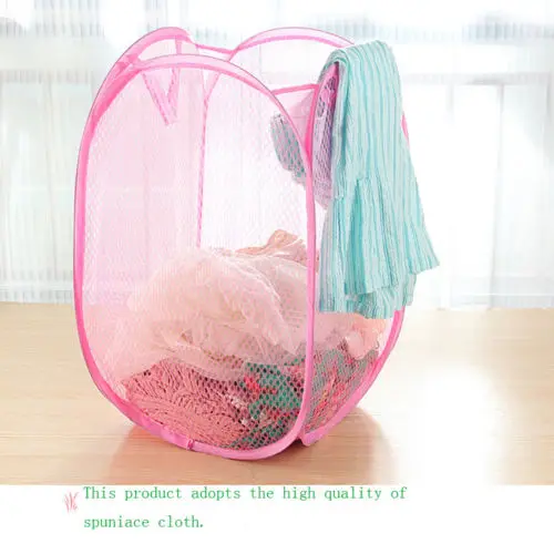 Foldable Portable Washing Clothes Laundry Basket Bag Bin Hamper Mesh Storage 