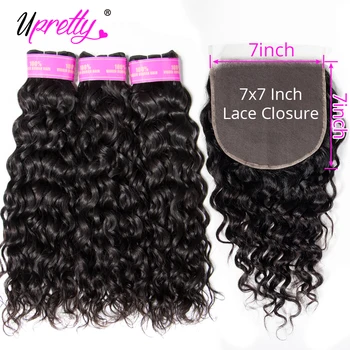 

Upretty Hair Brazilian Water Wave Bundles With Closure 7x7 Lace Closure With Bundles Remy Hair Extensions 3 Bundles With Closure