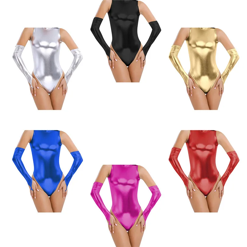 Женские Длинные лакированные перчатки Wetlook эластичные Вечерние без пальцев для
