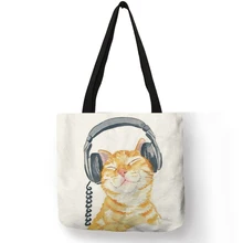 Милые воздушные шары кошка печати Льняная сумка женская Повседневная сумки многоразовые хозяйственные сумки путешествия пляж