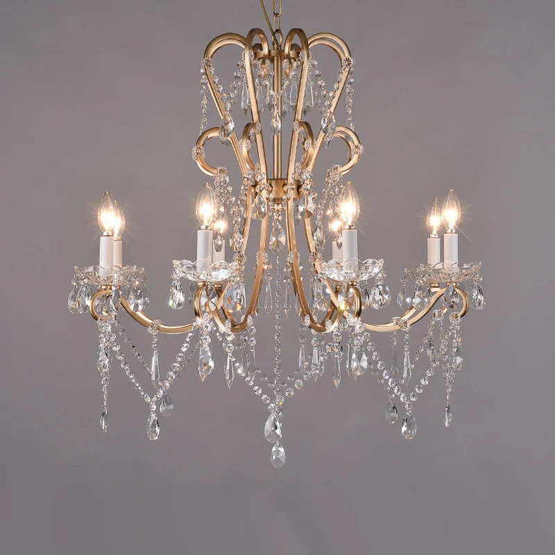 

French European style palace iron crystal pendant light lamp dining room bedroom real princess hanging lighting