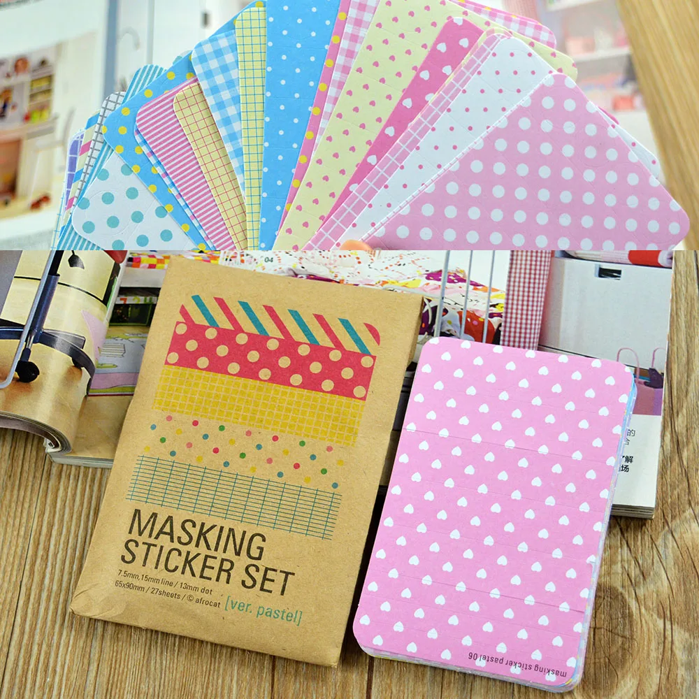 27 PCS Scrapbooking Pastel Masking Tape Craft Stickers Pack Decorative