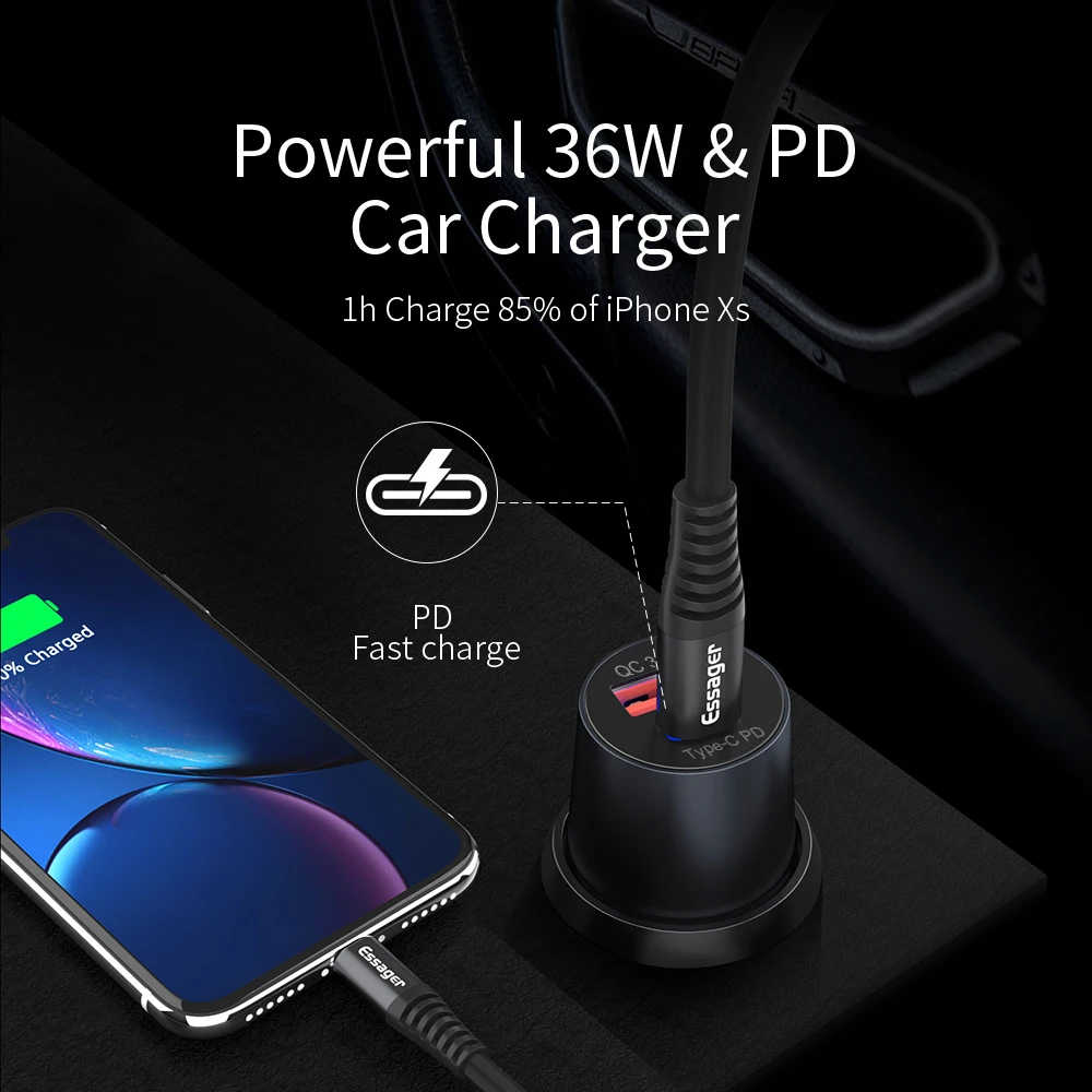 Essager 36 W سريعة تهمة 3.0 USB سيارة شاحن آيفون شياو mi mi 9 8 سامسونج نوع C PD QC3.0 QC سريع سيارة شحن الهاتف شاحن
