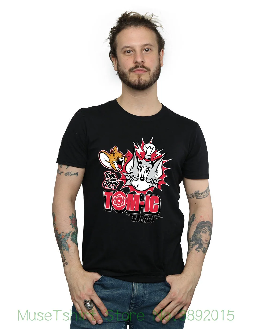 Tom And Jerry Men's Tomic Energy T-shirt Streetwear Funny Print Clothing Hip-tope Mans T-shirt Tops Tees
