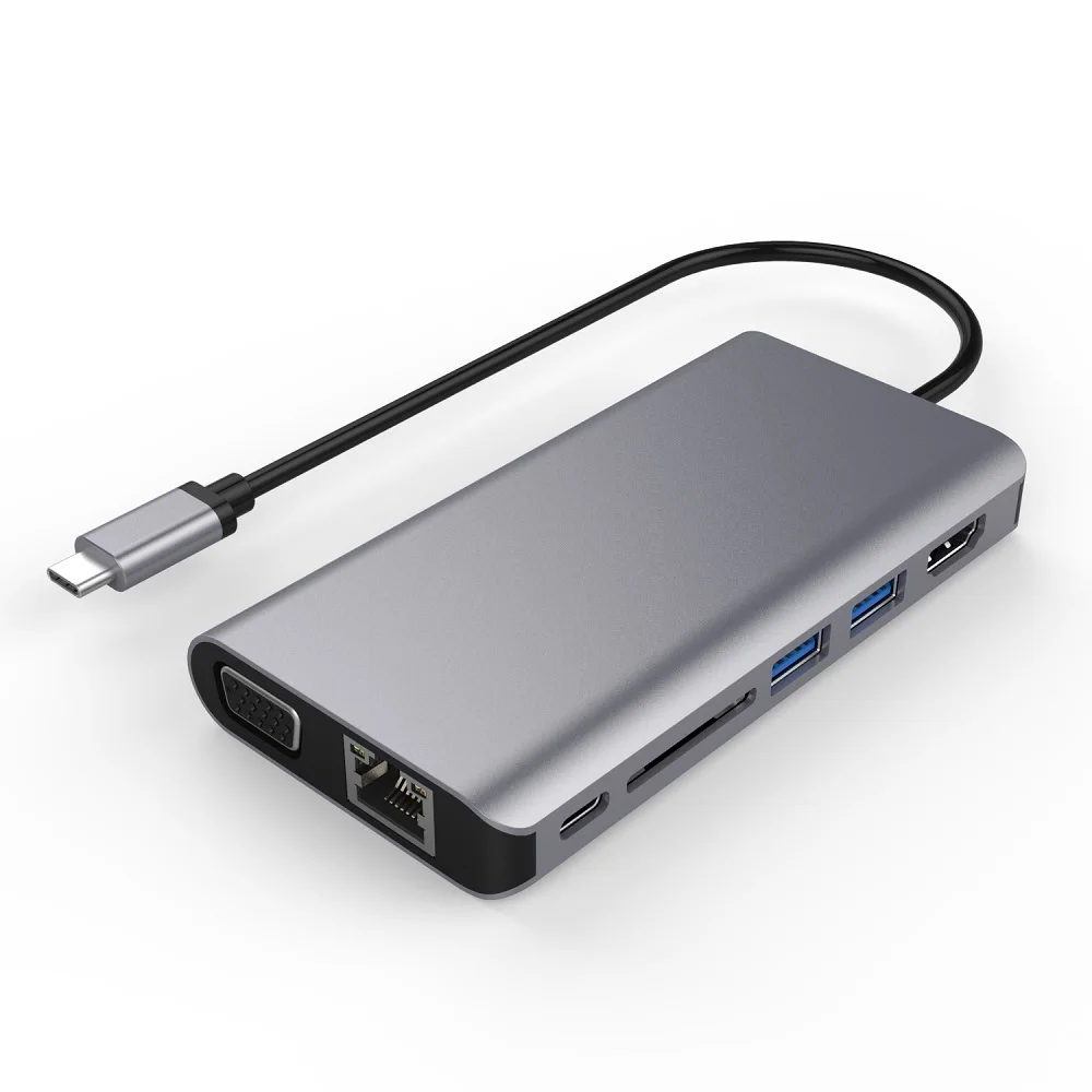 JZYuan USB C концентратор USB C к HDMI 4K VGA Ethernet PD Thunderbolt 3 адаптер для Macbook Pro samsung S9 huawei P20 Pro usb-хаб 3,0 - Цвет: Grey