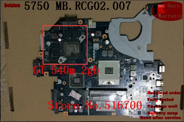 

Mb.rcg02.007 Motherboard For Acer Aspire 5750 5750g 5750zg 5755g MB.RCG02.007 LA-6901P with GT 540m 2gb Fully tested