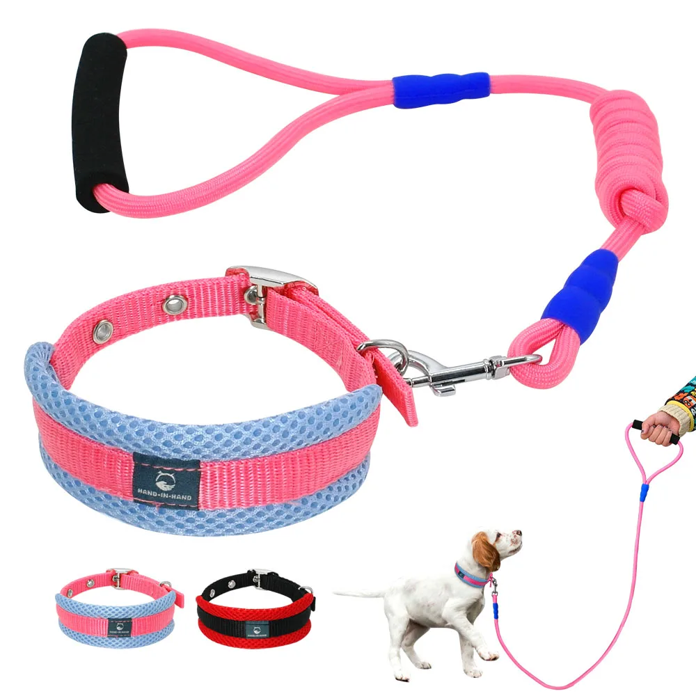 Breathable Dog Collar and Leads Set Durable Pet Collars Leashes