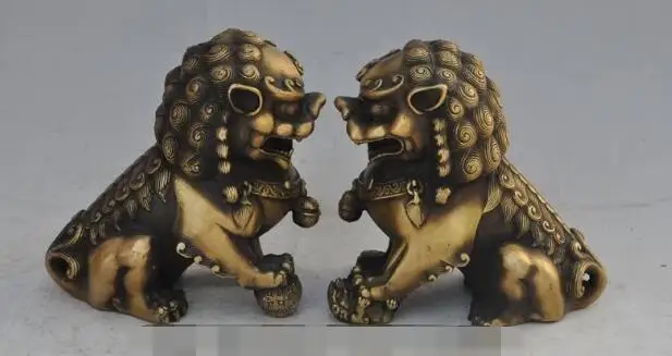 

S4221 6"chinese fengshui bronze evil spirits town house foo dog lion beast ball statue