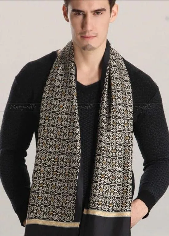 Подарки_ модный бренд мужской шелковый длинный шарф галстук Scarives двойной слой черный