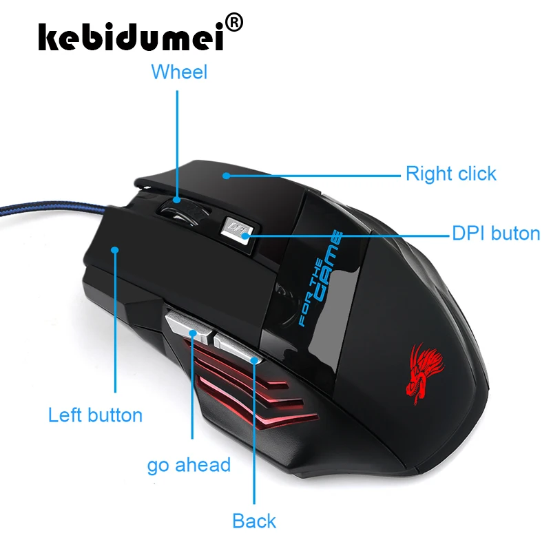 

kebidumei USB Wired Optical 7 Buttons Gaming Mouse 5500DPI Professional Gaming Mouse Office Desk 6 Buttons Gaming Mouse Wired