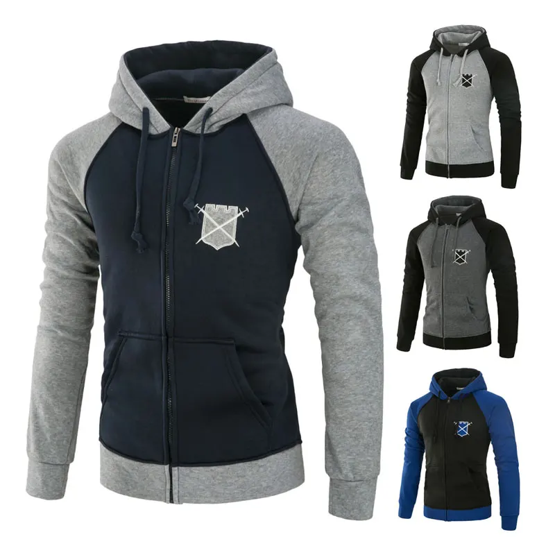 

Hot Sale 2018 Shield embroidered Men Autumn Hoodies Slim Sweatshirt Winter Patchwork Hooded Pullovers plus size 3XL
