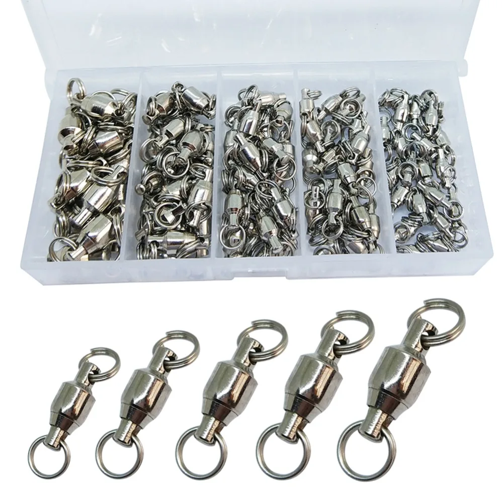 

95-piece Fishing Swivels Kit Bearing Swivel with Split Rings #1/#2/#3/#4/#5 Swivel Hook Lure Connector Carp Fishing Tackle Set