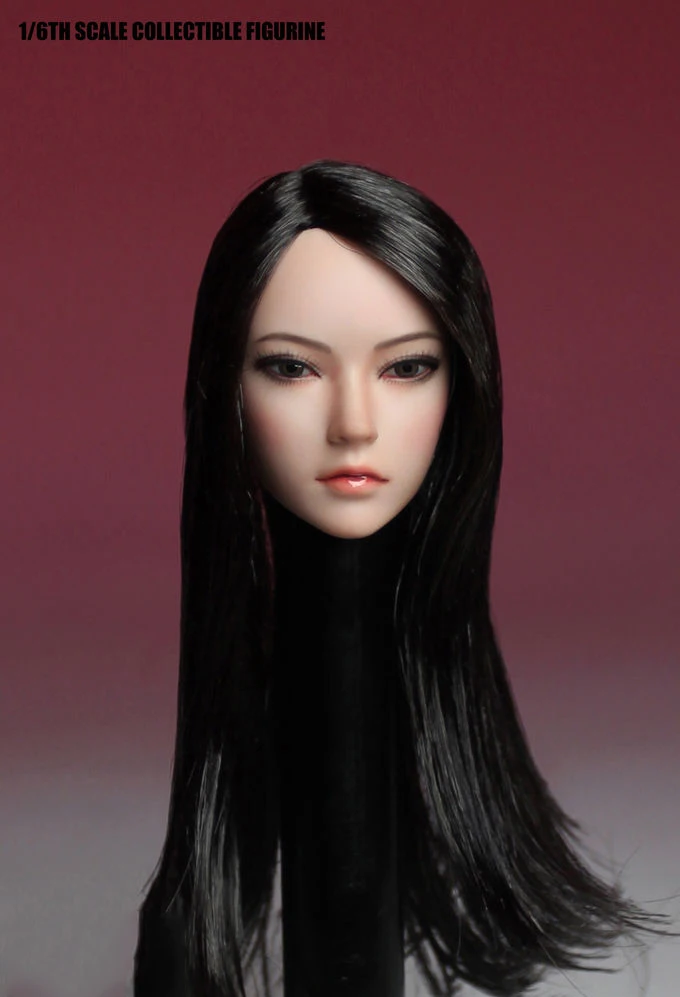 Коллекционная модель SDH002 1/6, женская модель головы, черная длинная прямая/коричневая модель длинных коротких волос для 12 дюймов, пичи, бледная кожа, тело - Цвет: B