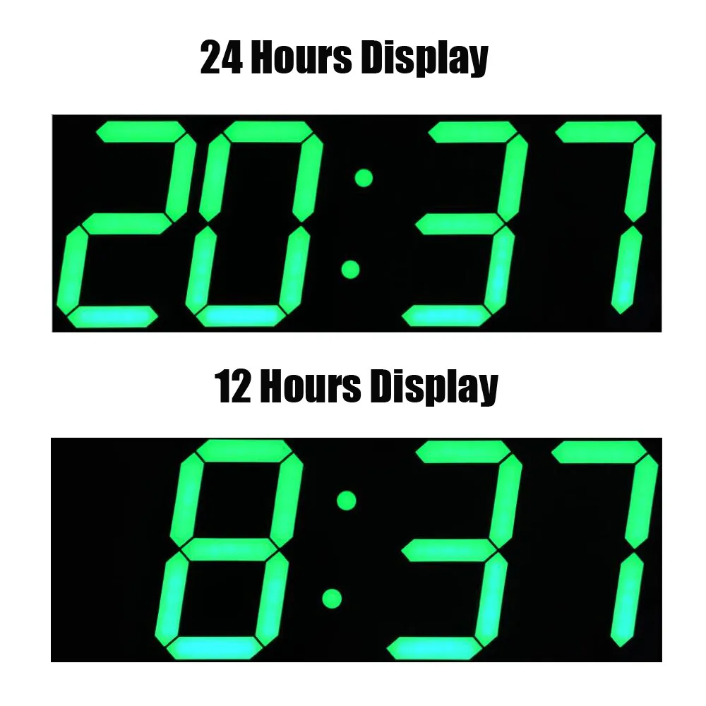 Зеленый светодиодный цифр большой светодиодный настенные часы с календарем Температура Дисплей дистанционного Управление таймер обратного отсчета, секундомер