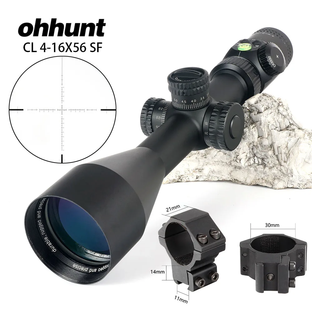 Ohhunt CL 4-16X56 SF тактические оптические прицелы красный зеленый с подсветкой Стекло Сетка прицел боковой Параллакс Охота прицел - Цвет: with Dovetail Rings