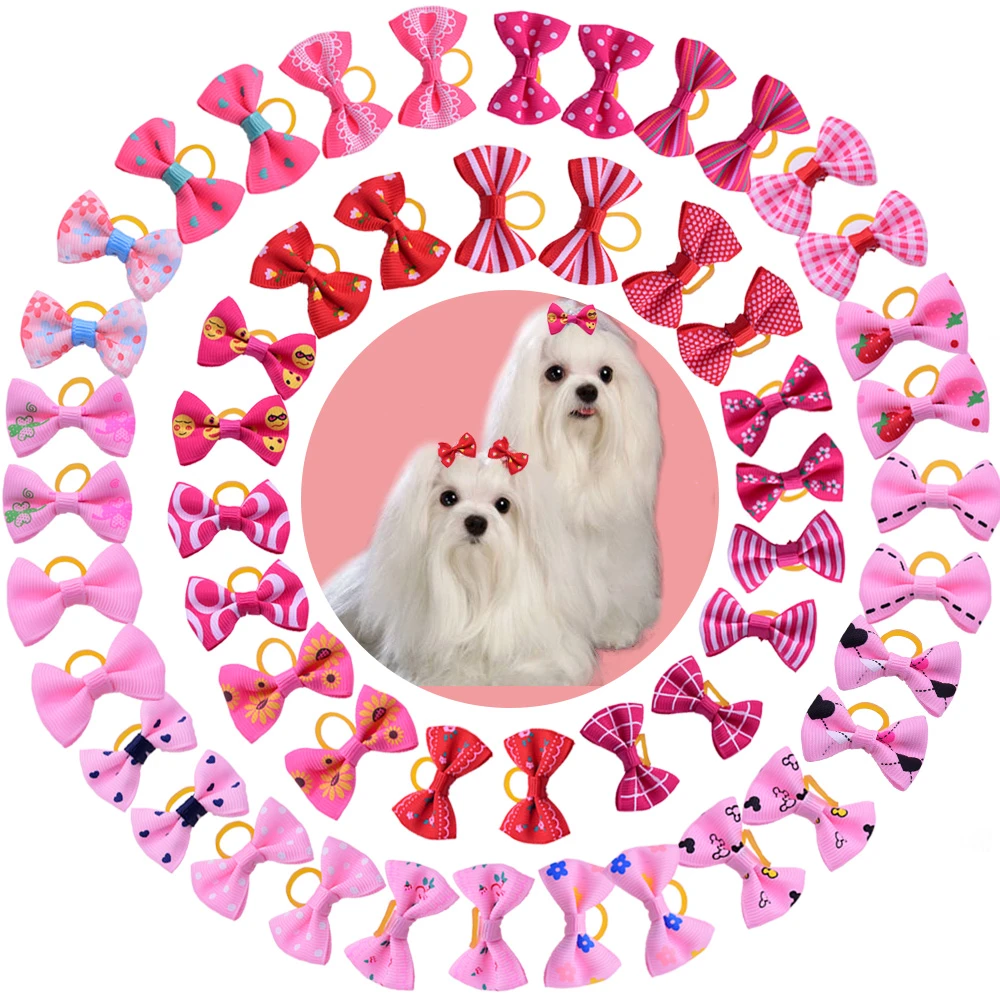 100pcs Dog Grooming Bows Pink Red Rose Pink Cat Pet Hair Bows Princess
