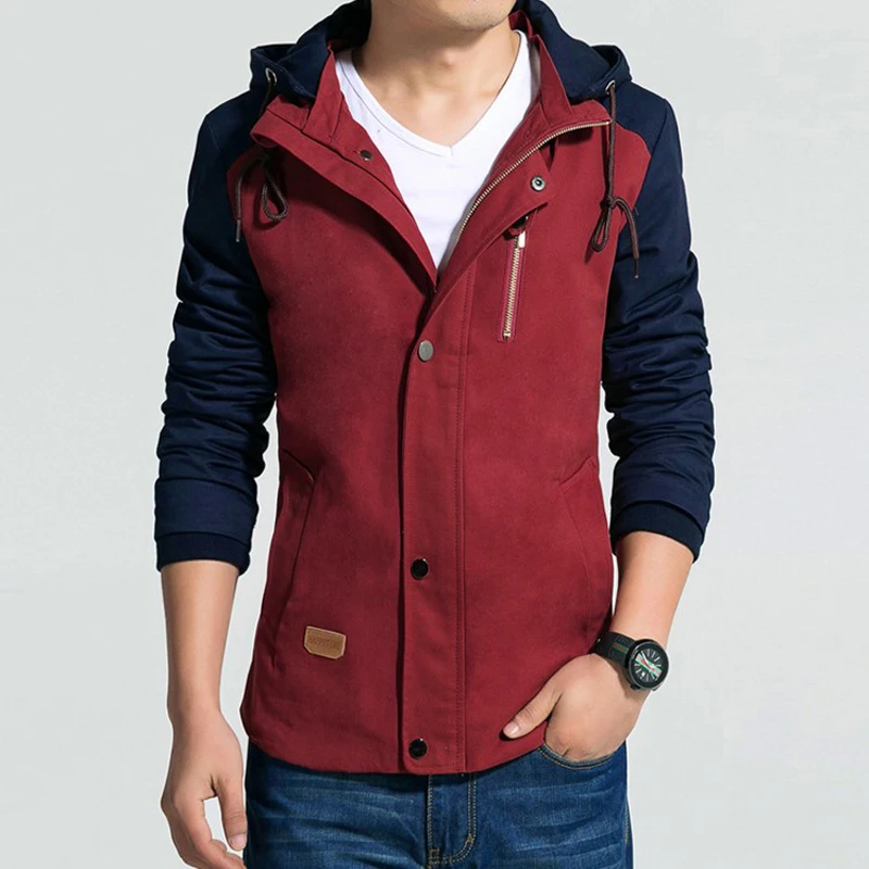 Jacket Men Hooded College Slim Fit Designer Clothes Casual Solid Men's