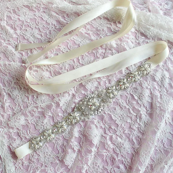 AYiCuthia серебряные стразы ремень свадебные створки и жемчугом кристалл свадебный пояс для Свадебное платье подружек невесты платье Y3 - Цвет: Ivory