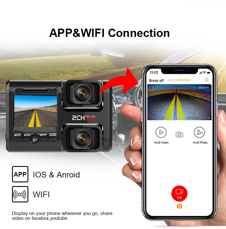 Автомобильный видеорегистратор 2 дюйма FHD1080P фронтальная Двойная камера с функцией gps видеорегистратор ADAS система Vechile Wifi для телефона