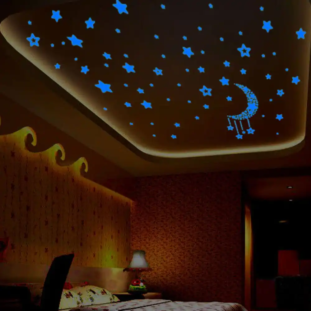 A Set Glow Sticker Kids Bedroom Fluorescent Glow In The Dark Stars Wall Stickers Ceiling Doors Lamps 2018new R3