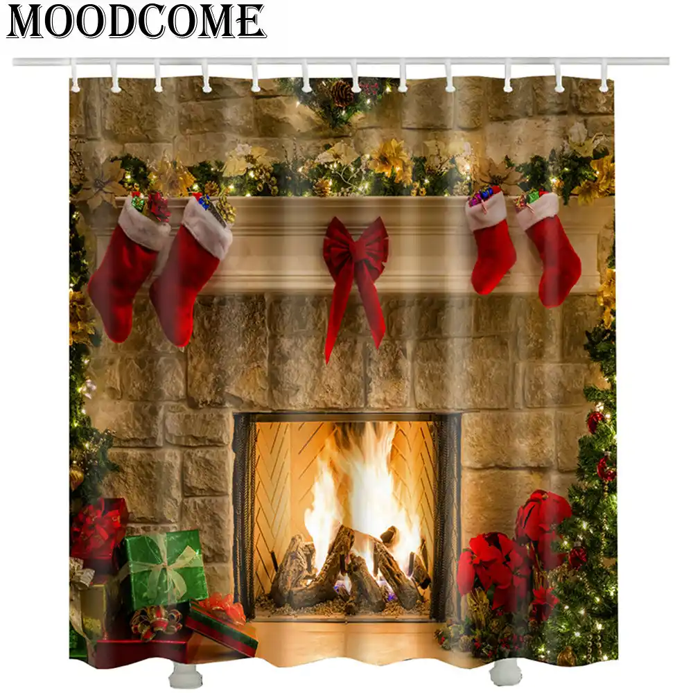 Ouneed Shower Curtains Christmas snowman Printing Bath/Toilet Curtains