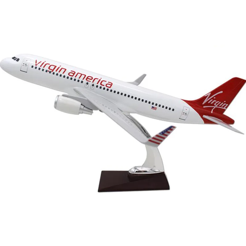 

37CM 1:200 Airbus A320 Model Virgin America Airline with Base Resin Aircraft Plane Collectible Display Toys Model Collection
