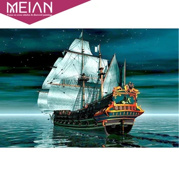 

Meian 5D Round Diamond Pattern Sea Boat Diamond Embroidery Diy Needlework Diamond Painting Cross Stitch Full Rhinestones new