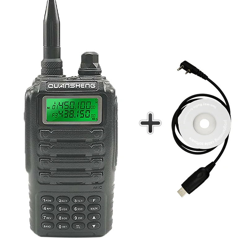 Quansheng TG-UV2 высокое качество мощные 5 Вт иди и болтай Walkie Talkie VHF Любительская рация двойного диапазона ТГ UV2 FCC CE радиолюбителей Comunicador 10 км - Цвет: Add a program cable