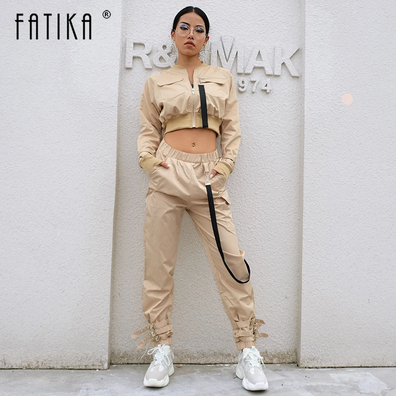 Женские комплекты FATIKA новинка 2019 однотонные короткие карго куртки с карманами