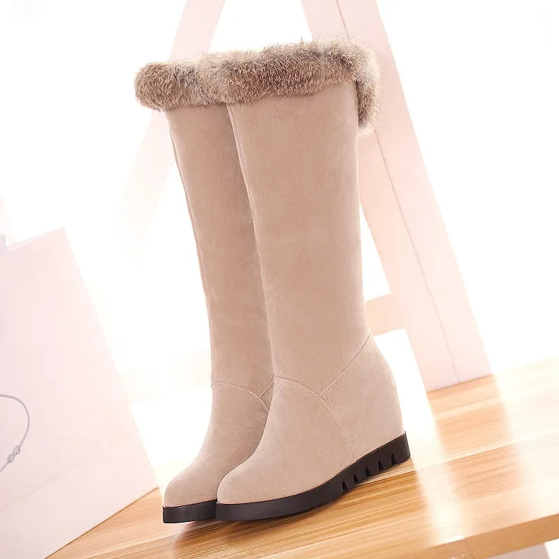 Зимние сапоги г. Теплые повседневные женские сапоги до колена, увеличивающие рост модная женская обувь с круглым носком на квадратном каблуке размеры 34-43, t-6027