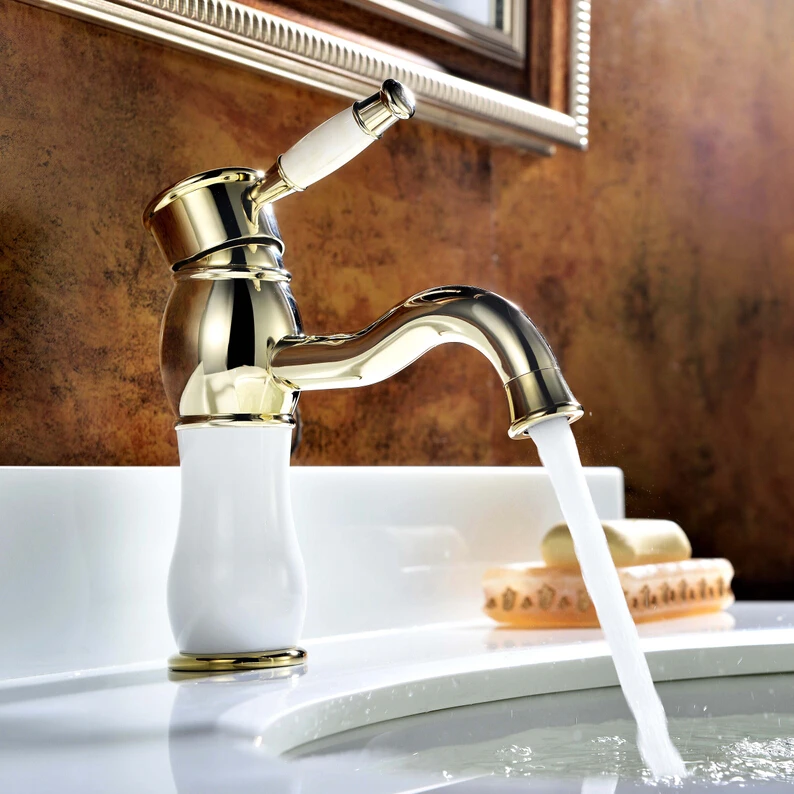 

European-wide gilt copper hot and cold water basin mixer faucet antique retro free shipping high-grade