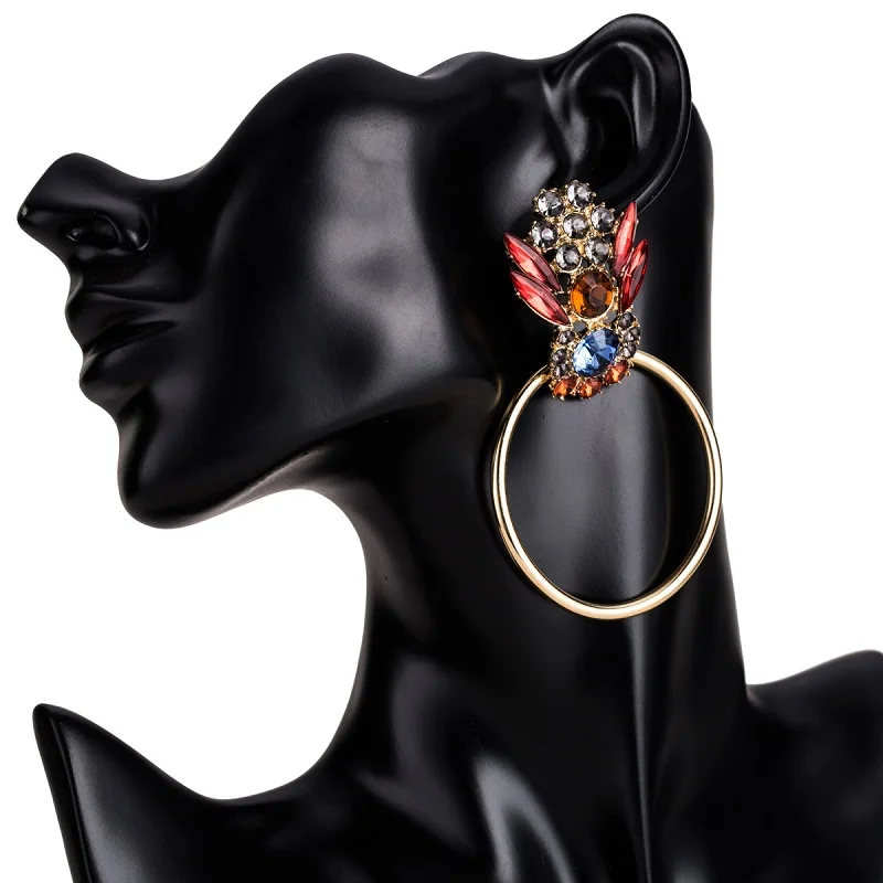 

Super Big Round Hoop Earrings For Women Punk Party Fashion Metal Alloy Jewelry Statement Color Crystal Earrings Maxi Ethnic