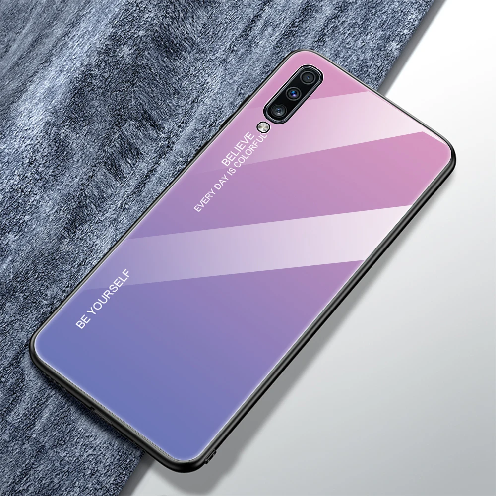 Градиентный чехол для samsung Galaxy A70 A50 A30 A10 A20 A40 A60 A 50 60 70 30 S Тонкий облегающий глянцевый силиконовый Жесткий чехол из закаленного стекла