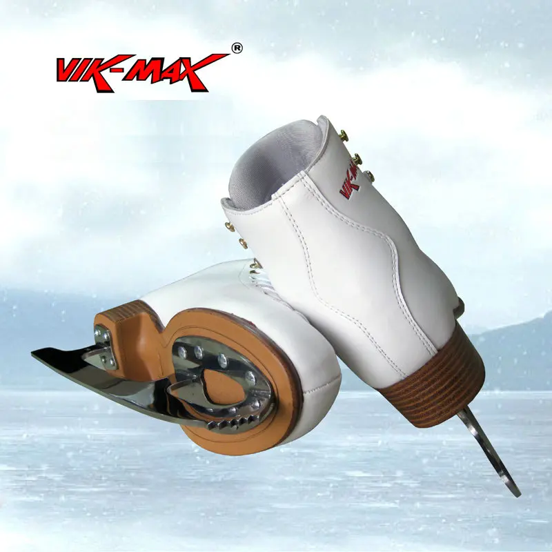VIK-MAX الأبيض جلد طبيعي الساخن بيع الشكل الرقم الجليد تزلج أحذية تزلج أحذية الدانتيل متابعة