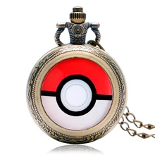 Горячая игра Pokemon go карманные часы цепь для мужчин мальчик Прохладный кварцевые кулон часы ожерелье мяч Полный Охотник Монстр аниме косплей