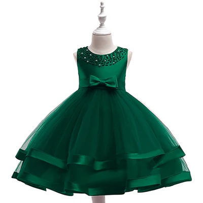 Нарядное платье принцессы для девочек элегантное детское платье с цветочным рисунком на свадьбу и день рождения детское платье с бантом одежда с юбкой-пачкой для детей от 2 до 10 лет - Цвет: green