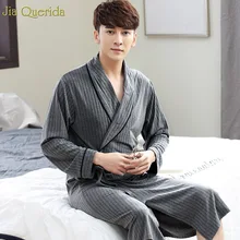 Мужские хлопковые халаты модные однотонные ребристые ткани мужские халаты хлопок Длинные рукава кимоно с поясом халаты 3xl японское мужское кимоно