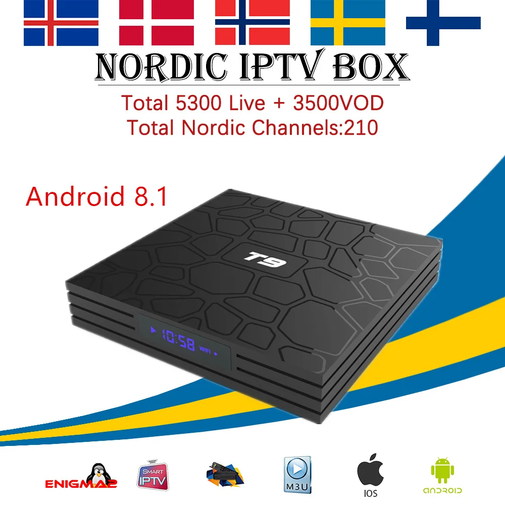 

Sweden Gotit IPTV box T9 Android 8.1 TV BOX with 5000+LIVE Arabic Norway Denmark Israel Germany Portugal Spain IPTV smart tv box