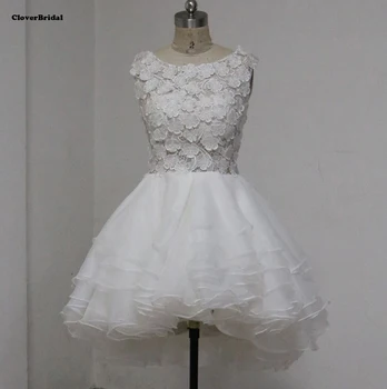 

Sweet lace flowers O neck A-line white short wedding dress 2017 free tailr-made tiered organza skirt knee length