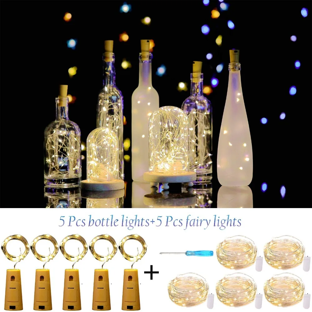 

Fairy String Lights 10 Pack 20 LED Wine Cork Bottle Lights Battery Operated Starry String Lights Mixed Packaging for DIY,Wedding